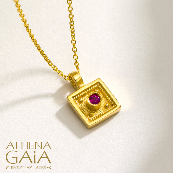 Byzantine Embroidery Square Pendant Necklace