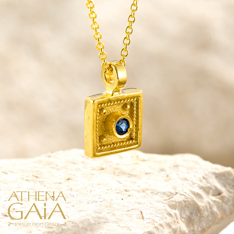 Byzantine Embroidery Square Pendant Necklace - 18k Gold Necklace