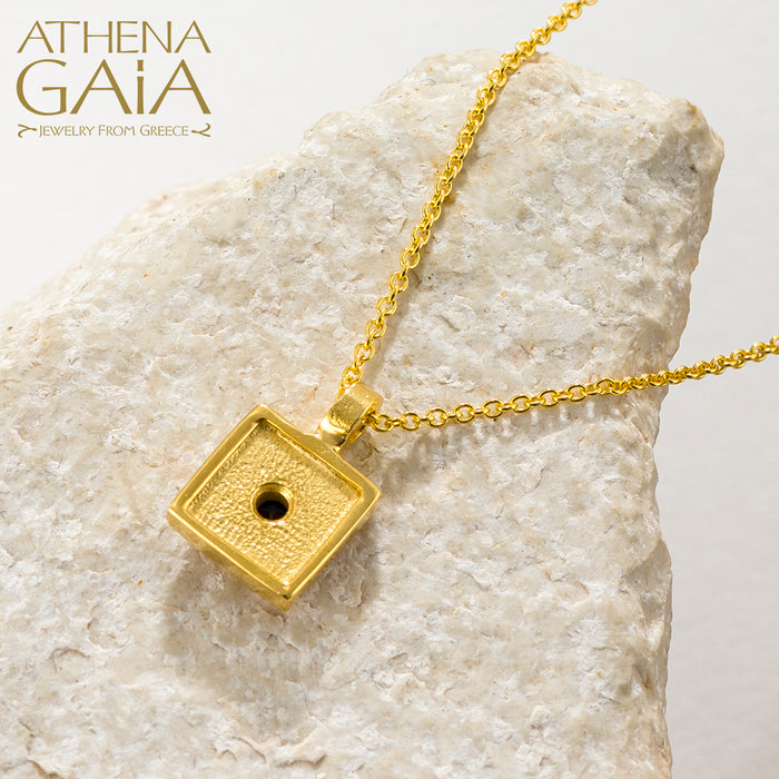 Byzantine Embroidery Square Pendant Necklace