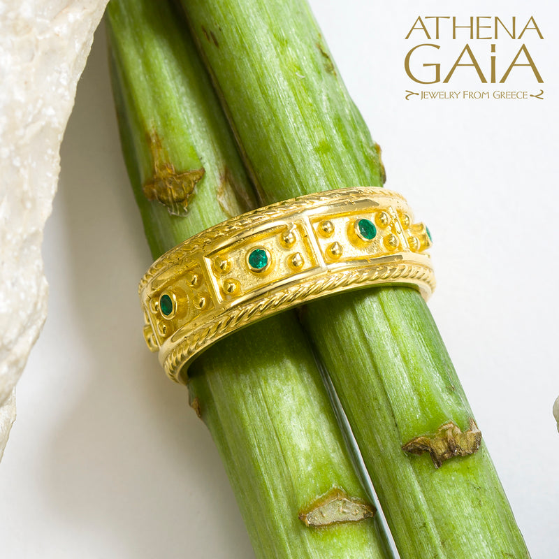 Byzantine Embroidery Block Ring - 18k Gold Ring - Stackable Ring