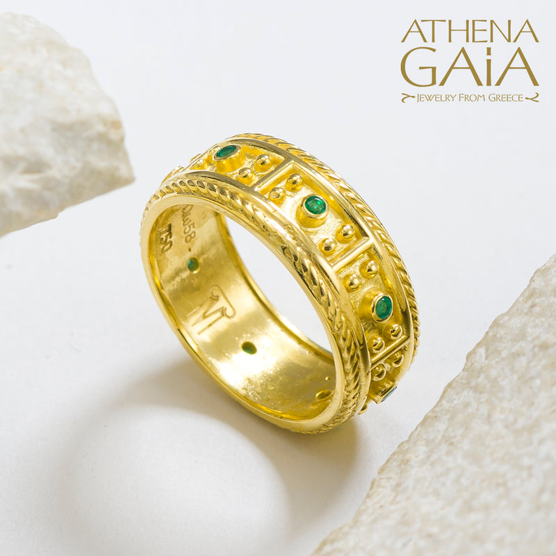 Byzantine Embroidery Block Ring - 18k Gold Ring - Stackable Ring