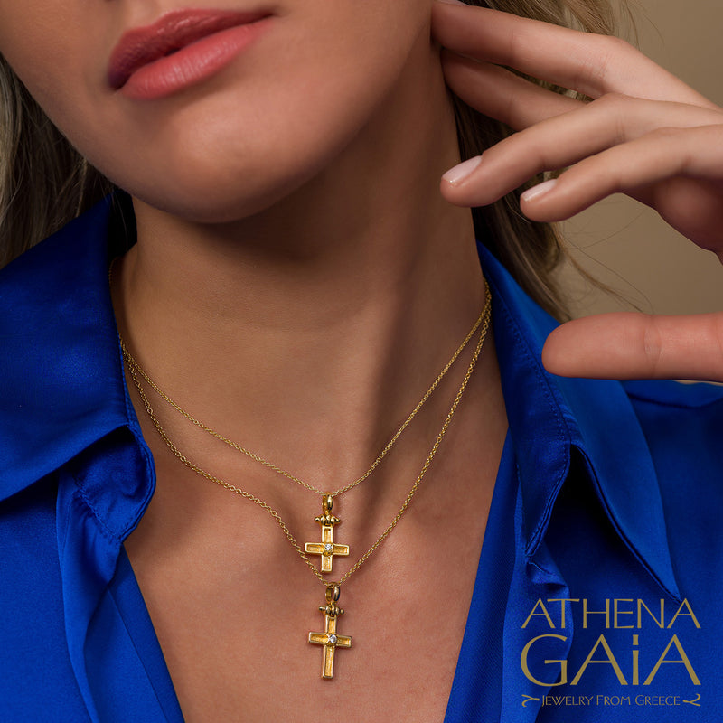 Shadow and Light Diamond Latin Cross - 18k Gold - Orthodox Cross