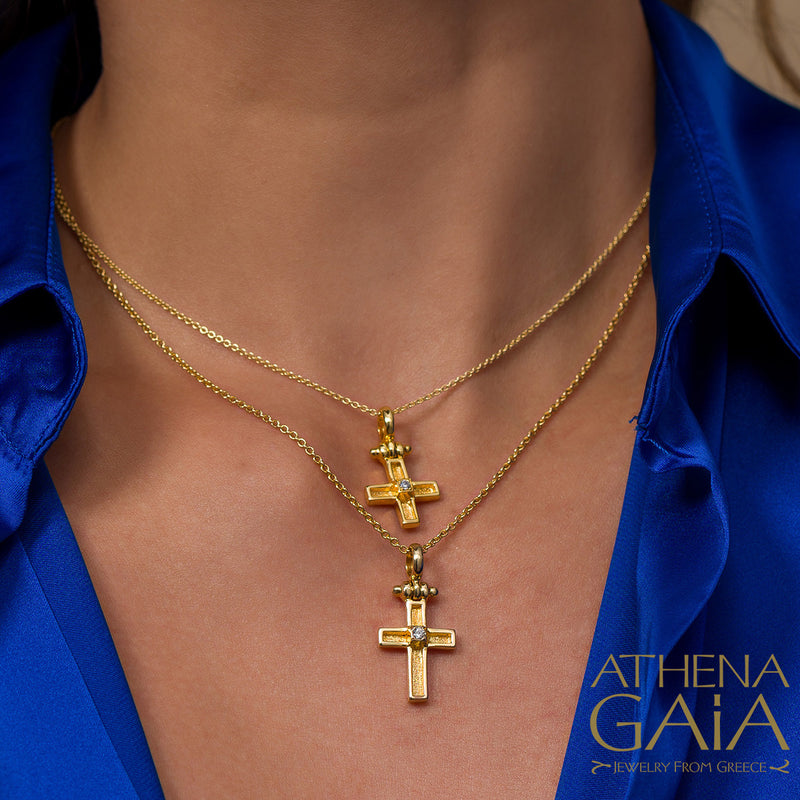 Shadow and Light Diamond Latin Cross - 18k Gold - Orthodox Cross