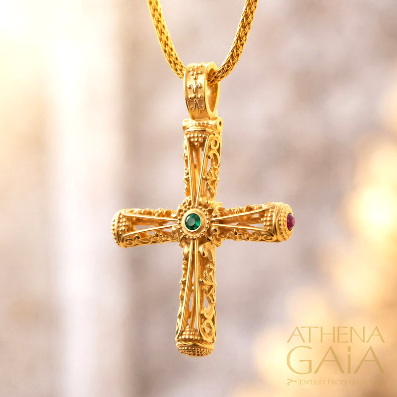 Columns Filigree Orthodox Cross (Large) - 18k Gold - Byzantine Cross