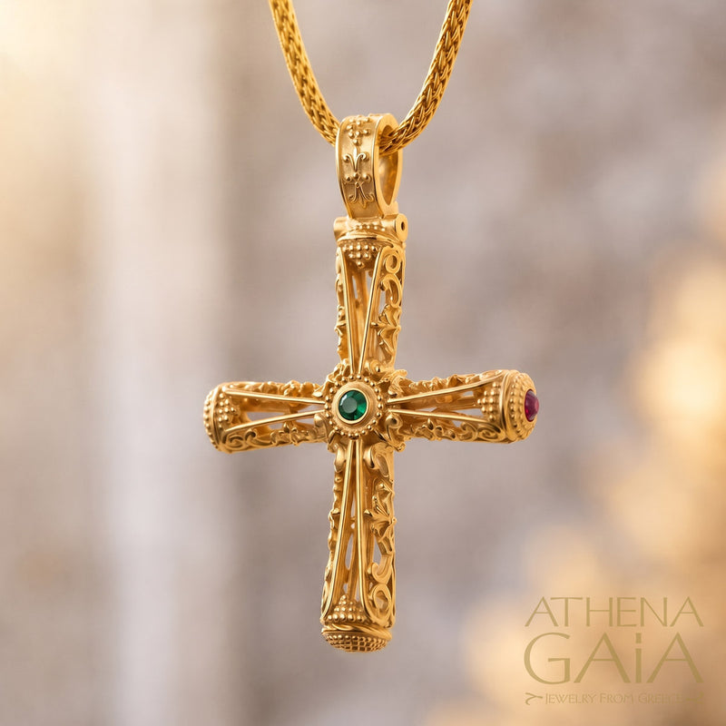 Columns Filigree Orthodox Cross (Large) - 18k Gold - Byzantine Cross