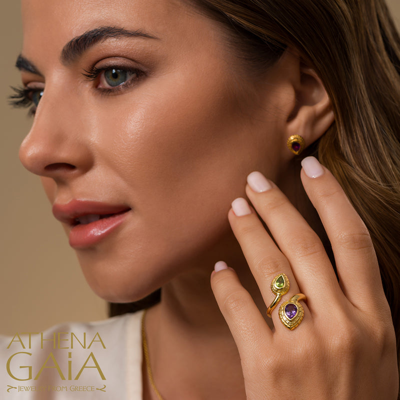 Cosmos Small Stone Earrings - 18k Gold Earrings - Post Earrings