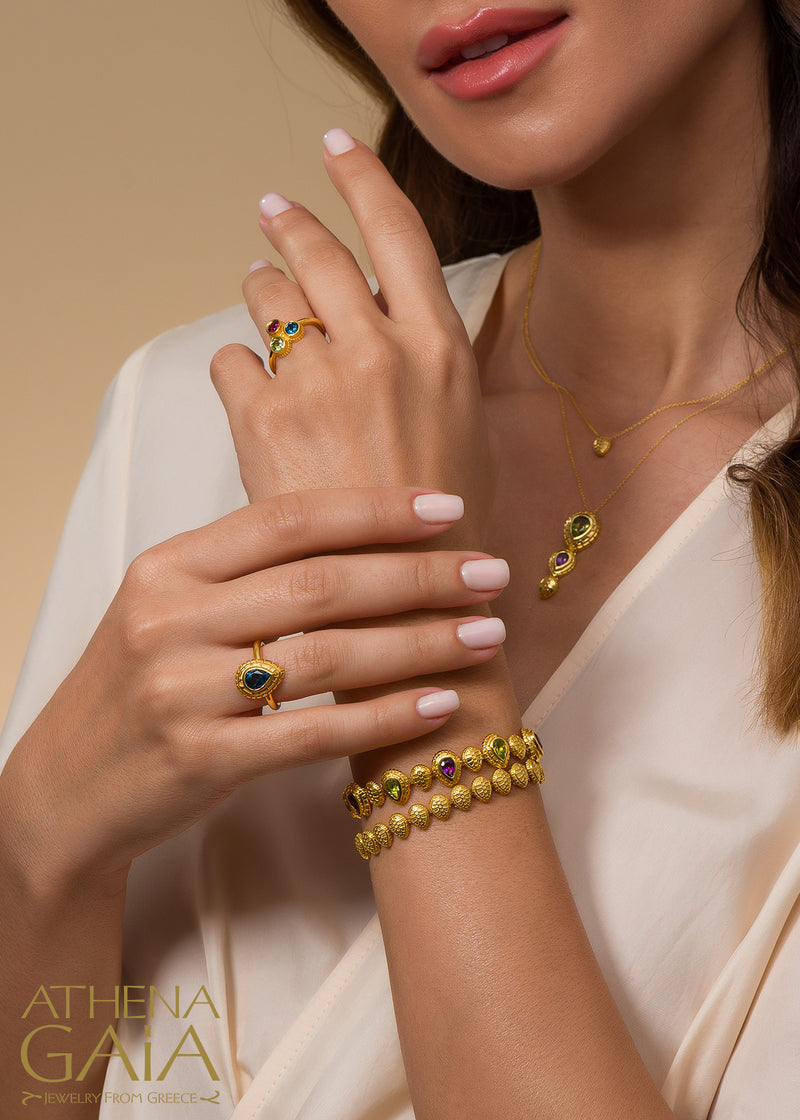 Cosmos Triple Stone Ring - 18k Gold Ring - Cocktail Ring