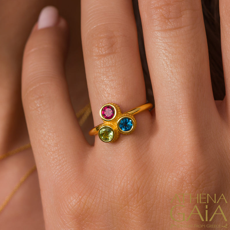 Cosmos Triple Stone Ring - 18k Gold Ring - Cocktail Ring