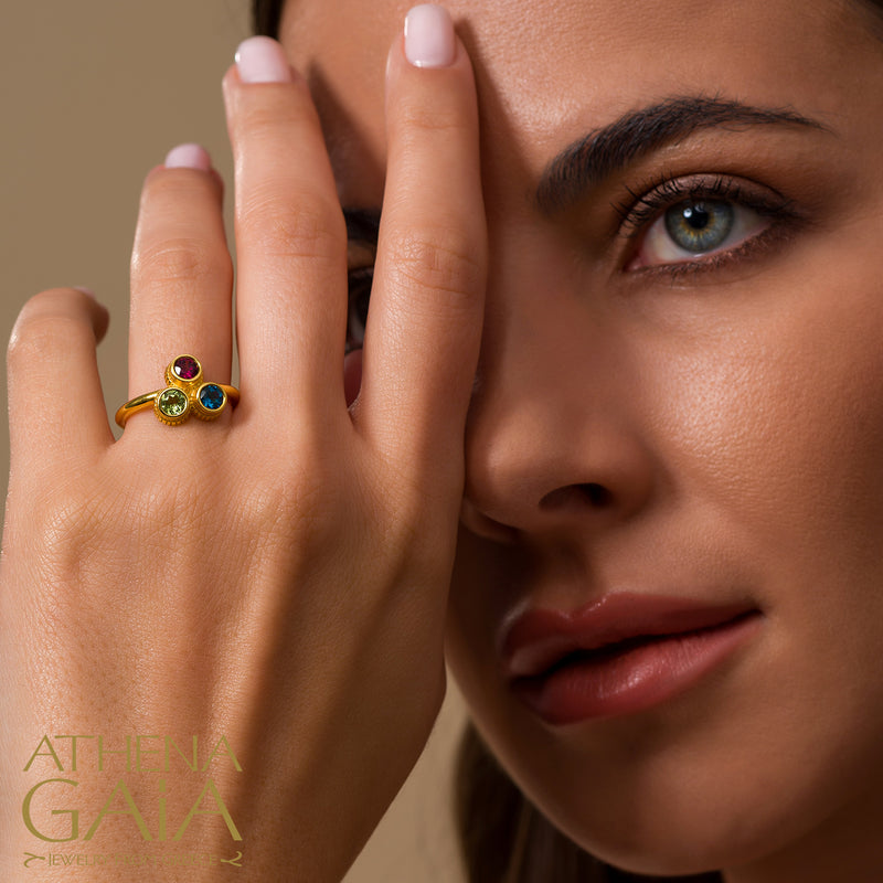 Cosmos Triple Stone Ring - 18k Gold Ring - Cocktail Ring