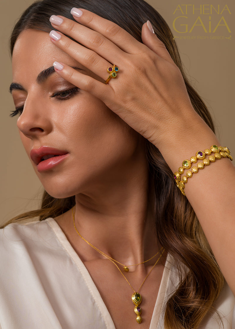 Cosmos Triple Stone Ring - 18k Gold Ring - Cocktail Ring