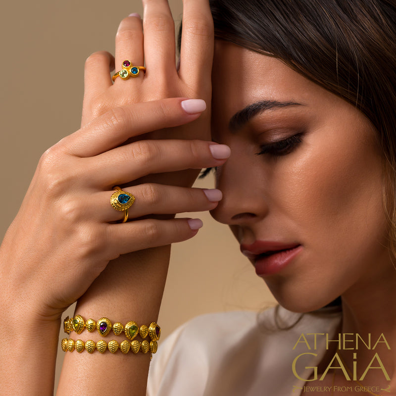 Cosmos Triple Stone Ring - 18k Gold Ring - Cocktail Ring