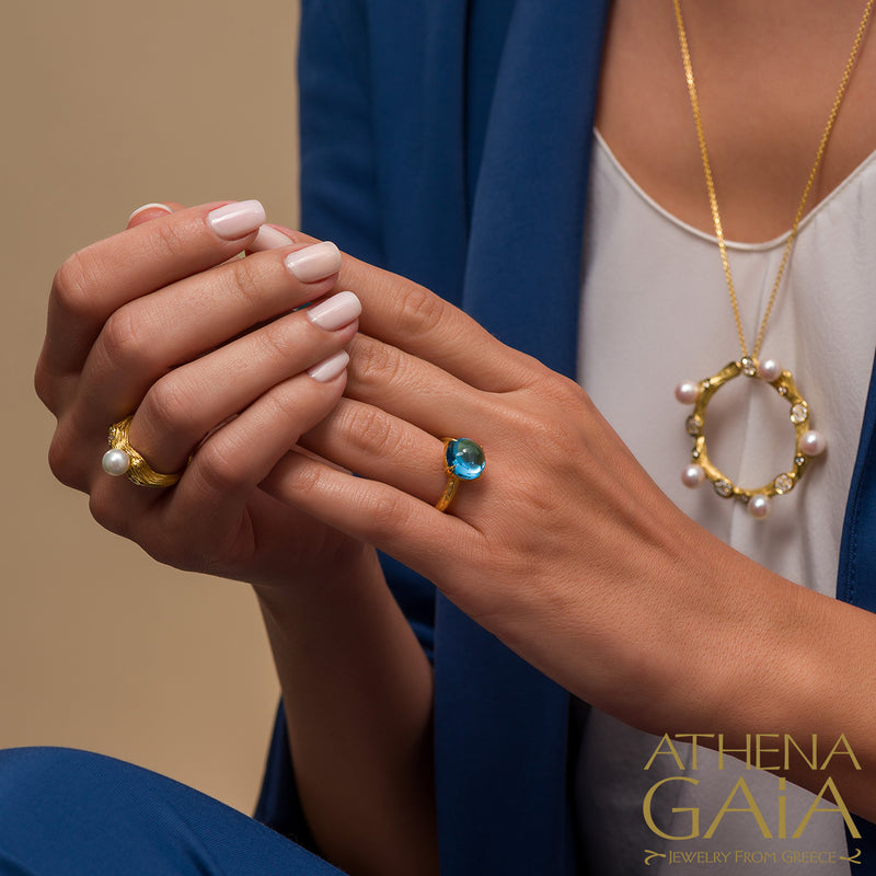 Four Seasons Winter Stone Ring - 18k Gold Ring - Cocktail Ring