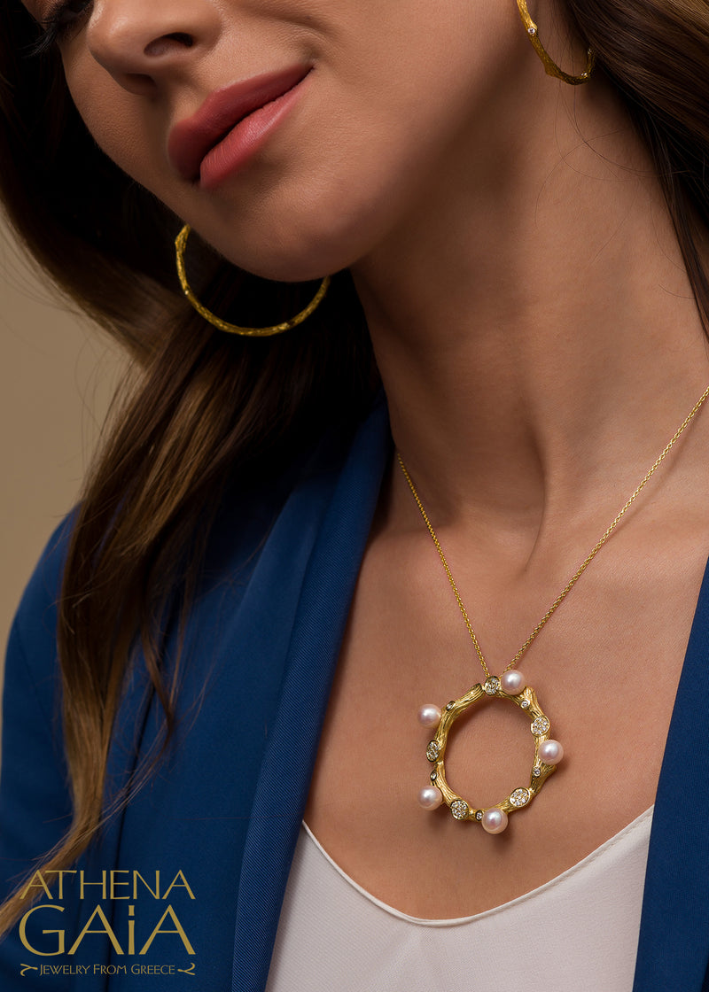 Four Seasons Winter Pearl Circle Pendant Necklace (Small) - 18k Gold - Pearl Necklace