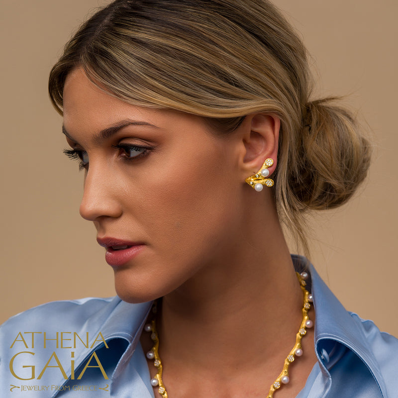 Four Seasons Winter Pearl Omega Clip Earrings - 18k Gold Earrings