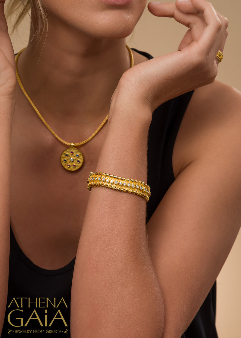 Byzantine Embroidery Disc Pendant Necklace (Large) - 18k Gold Necklace