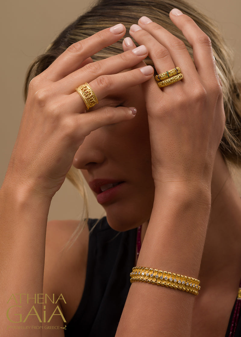 Byzantine Embroidery River Ring - 18k Gold Ring - Stackable Ring