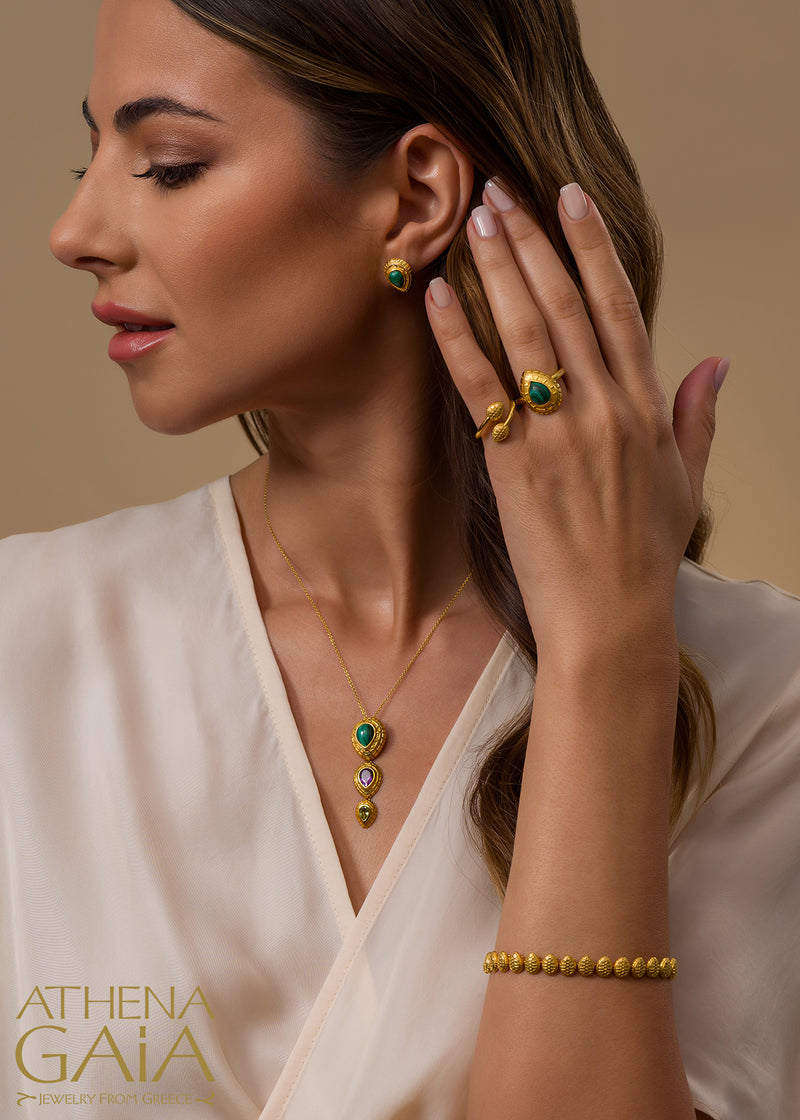 Cosmos Large Stone Earrings - 18k Gold Earrings - Post Earrings