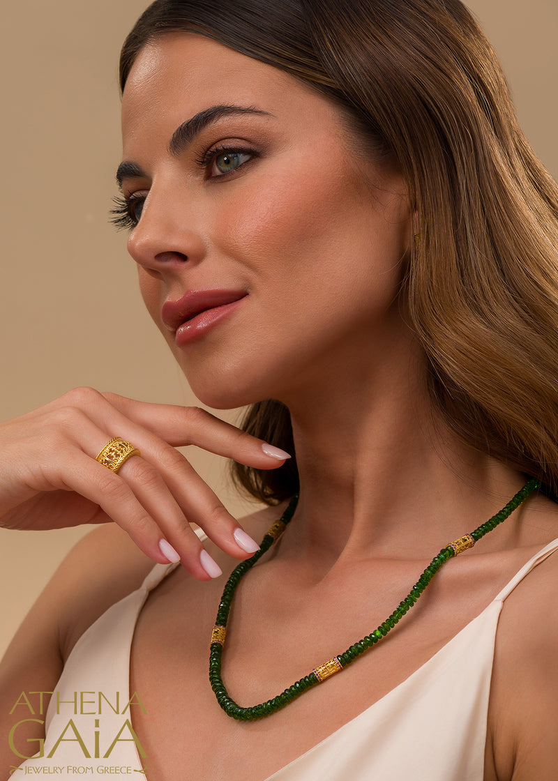 Byzantine Embroidery Wide River Necklace - 18k Gold Necklace