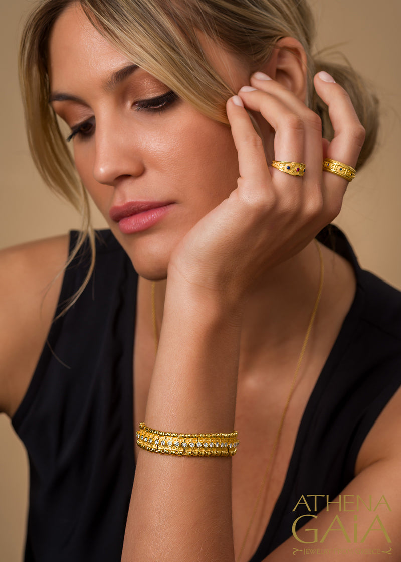Byzantine Embroidery Narrow Diamond Bracelet - 18k Gold Bracelet