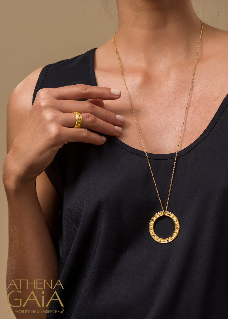 Byzantine Embroidery Block Ring - 18k Gold Ring - Stackable Ring