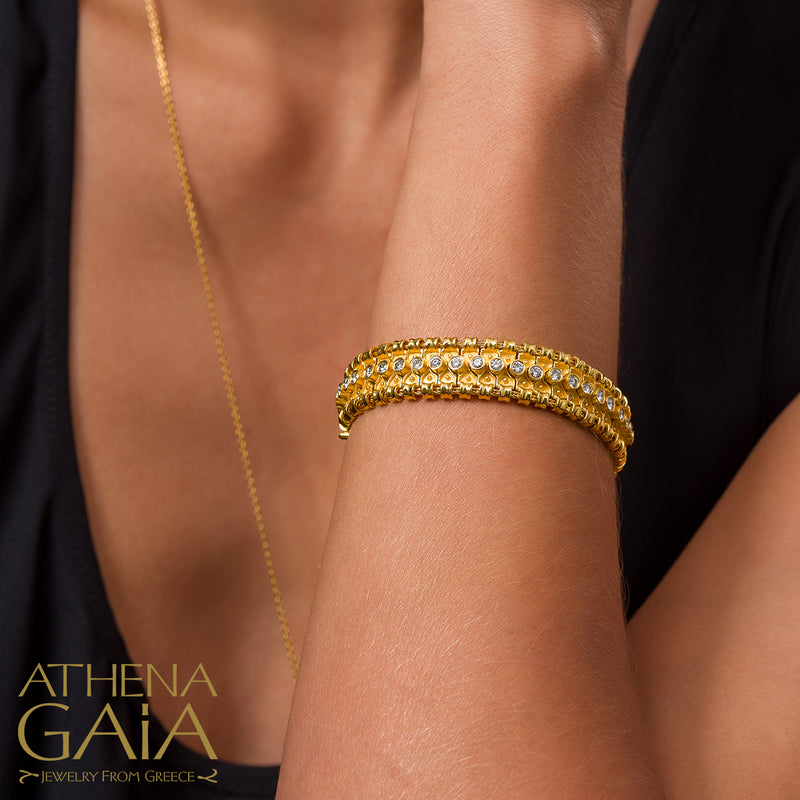 Byzantine Embroidery Narrow Diamond Bracelet - 18k Gold Bracelet