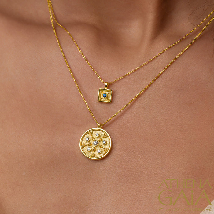 Byzantine Embroidery Small Disc Pendant with Necklace