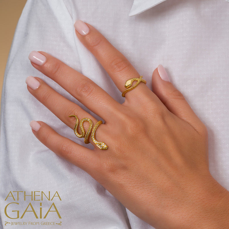 Mythology Snakes Diamond Eye Band Ring - 18k Gold Ring