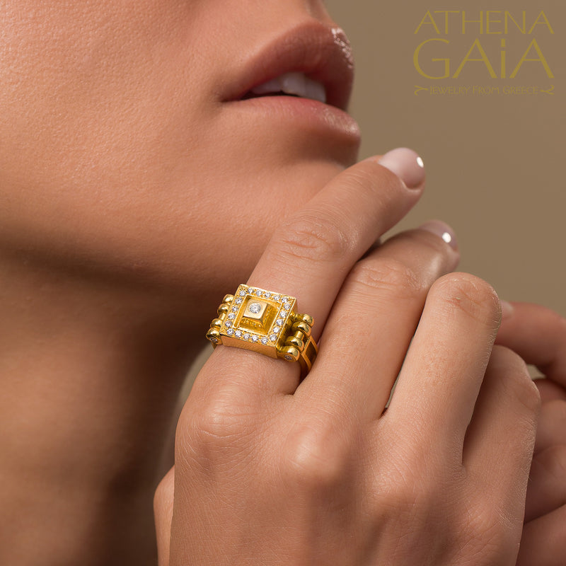 Shadow and Light Double-Bar Diamond Ring - 18k Gold Ring