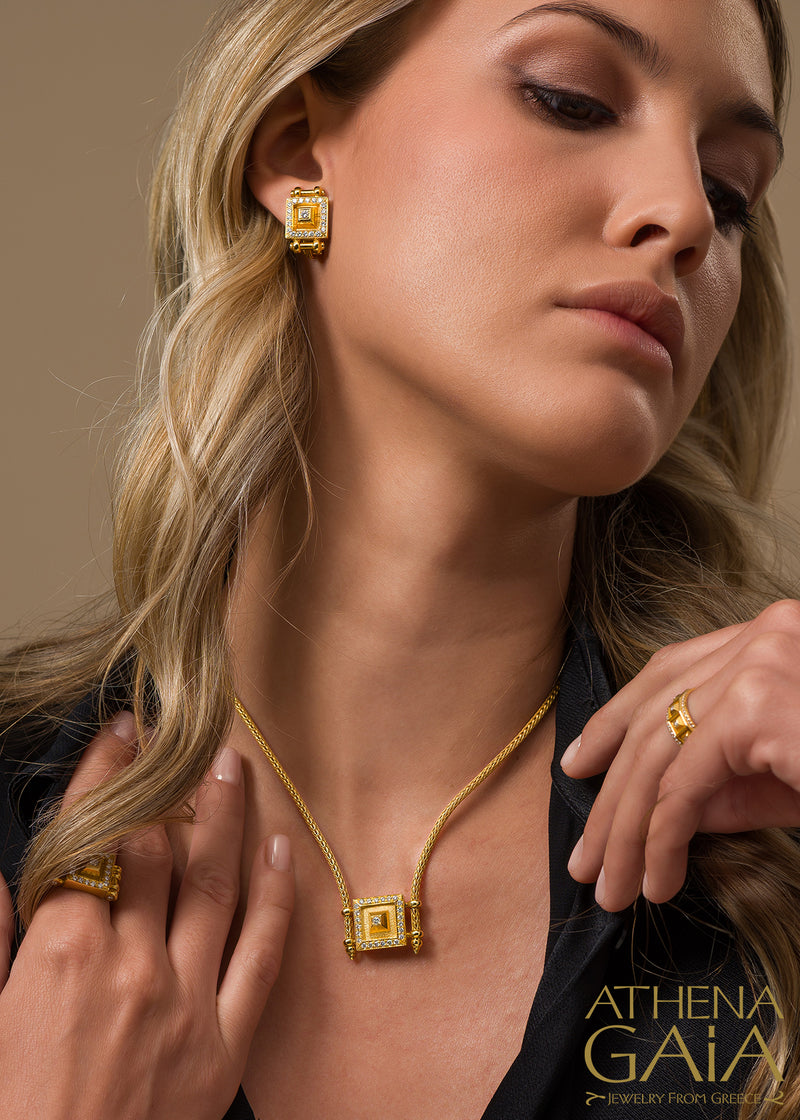 Double-Bar Symmetry Earrings (Large) - 18k Gold Earrings - Omega Clip Earrings