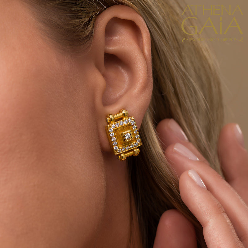 Double-Bar Symmetry Earrings (Large) - 18k Gold Earrings - Omega Clip Earrings