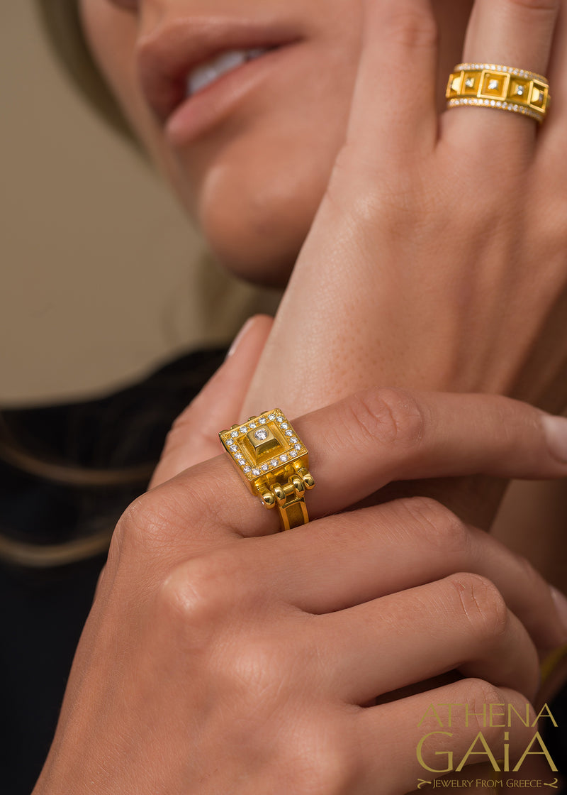 Shadow and Light Double-Bar Diamond Ring - 18k Gold Ring