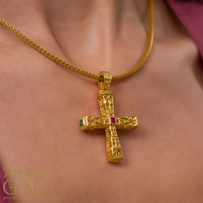 Pillars Orthodox Cross (Large) 18k Gold Byzantine Cross