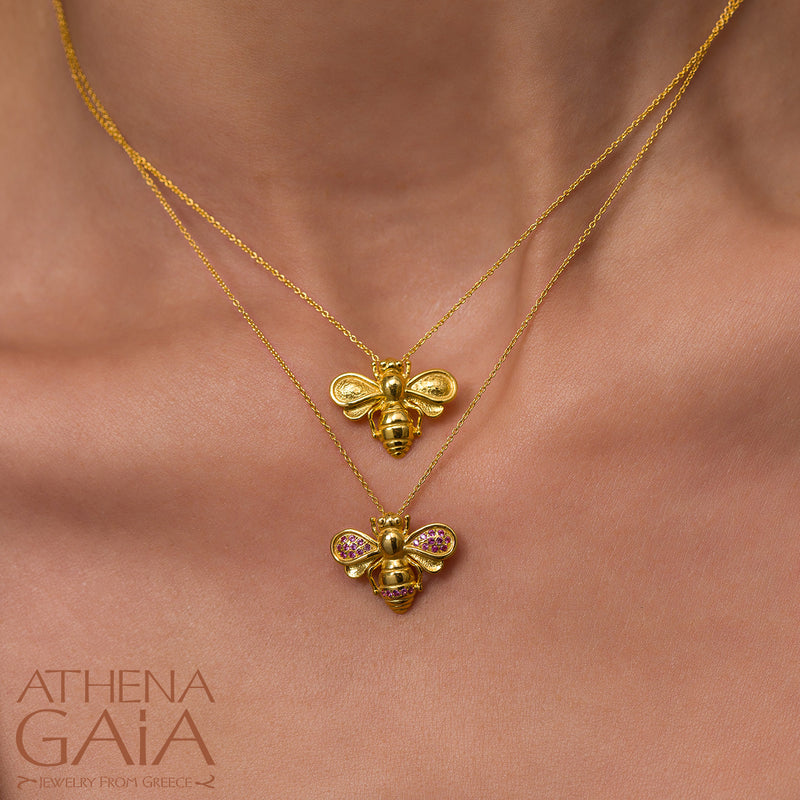 Herbs Let it Bee Stone Pendant Necklace - 18k Gold Necklace