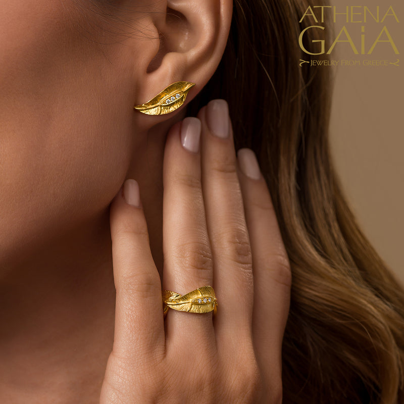 Golden Peonies Diamond Ring - 18k Gold Ring - Cocktail Ring