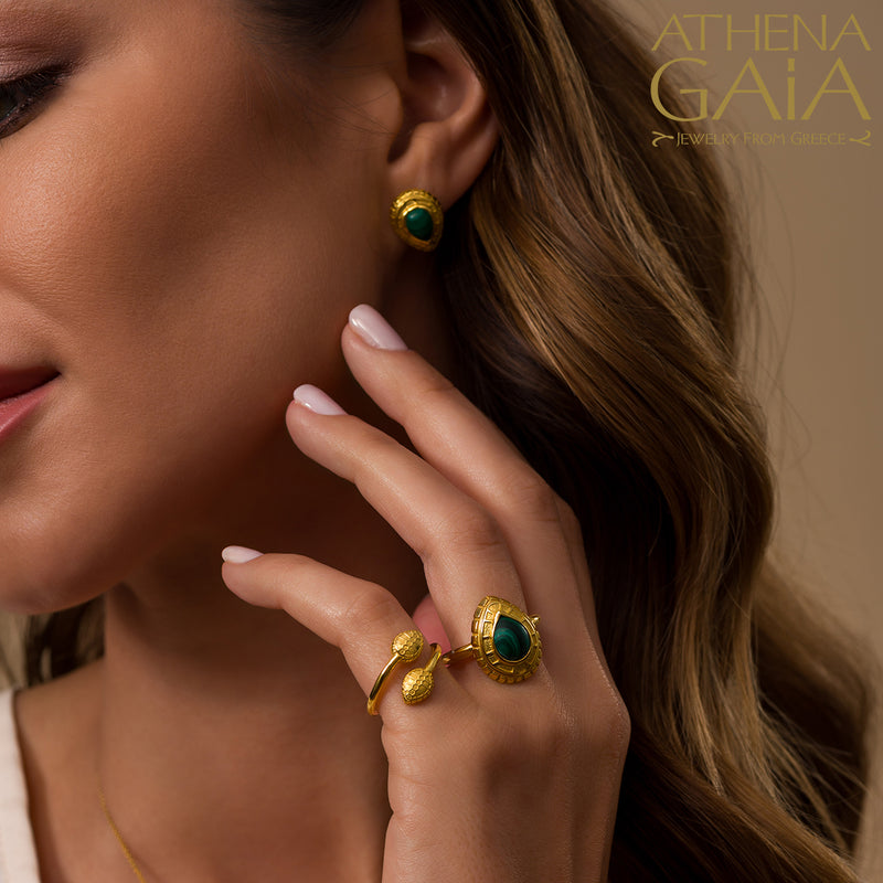 Cosmos Large Stone Earrings - 18k Gold Earrings - Post Earrings