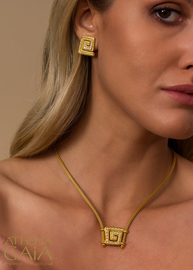 Meander Diamond Fall Necklace - 18k Gold Necklace