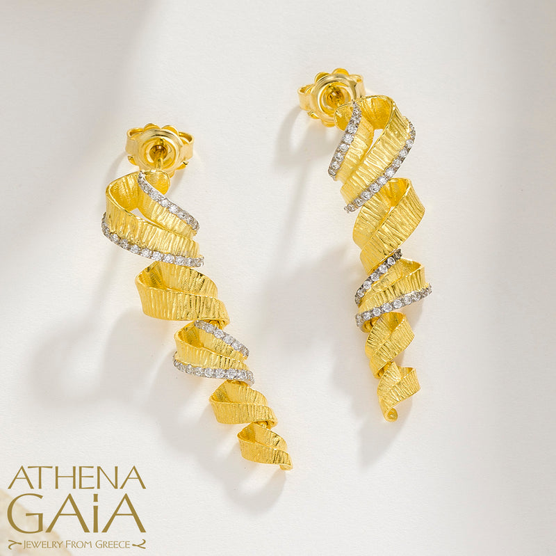 Ribbons Earrings - 18k Gold Earrings - Post Earrings