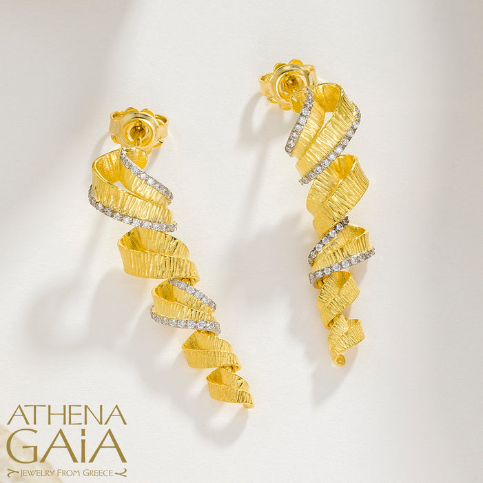 Ribbons Earrings - 18k Gold Earrings - Post Earrings