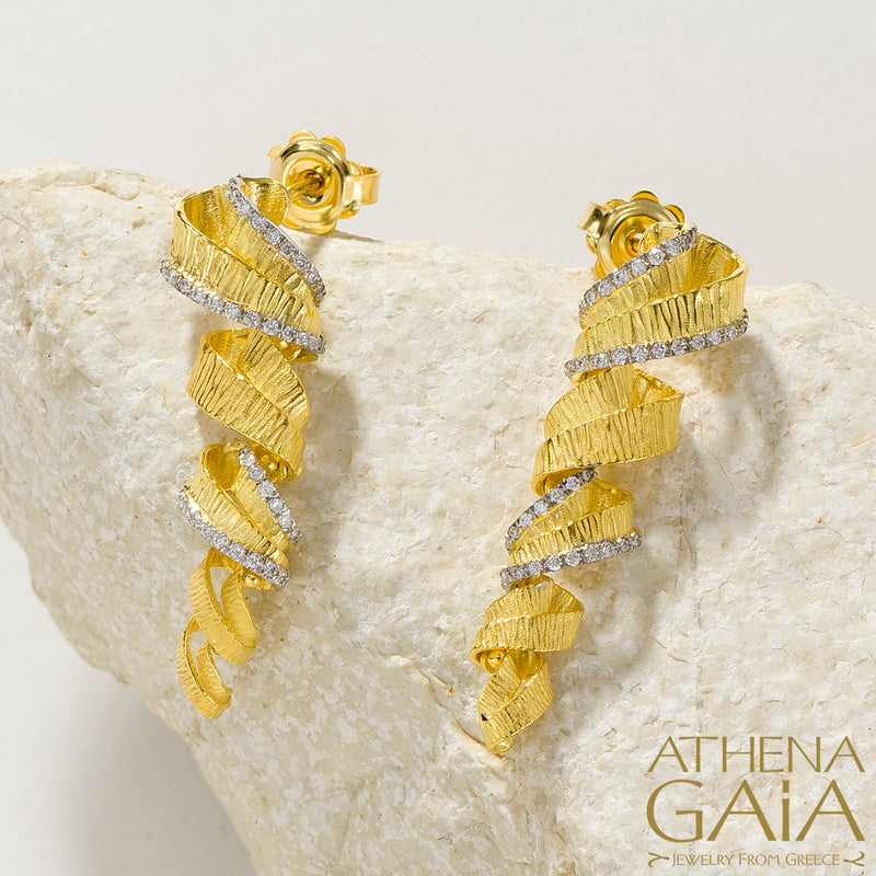 Ribbons Earrings - 18k Gold Earrings - Post Earrings