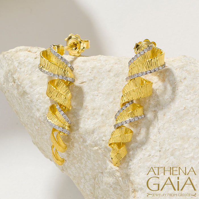 Ribbons Earrings - 18k Gold Earrings - Post Earrings