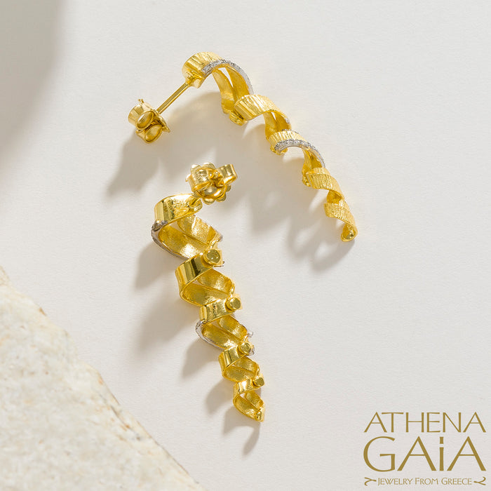 Ribbons Earrings - 18k Gold Earrings - Post Earrings