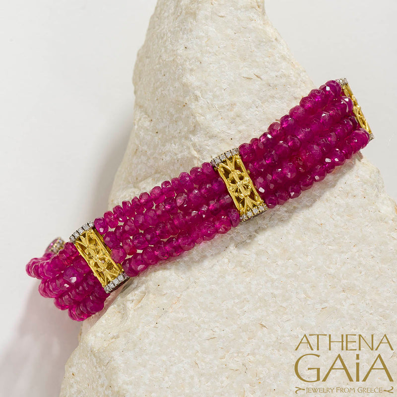 Byzantine Quad River Ruby Bracelet - 18k Gold Bracelet