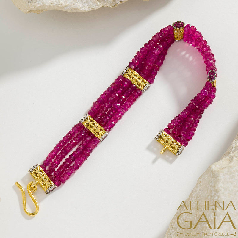 Byzantine Quad River Ruby Bracelet - 18k Gold Bracelet