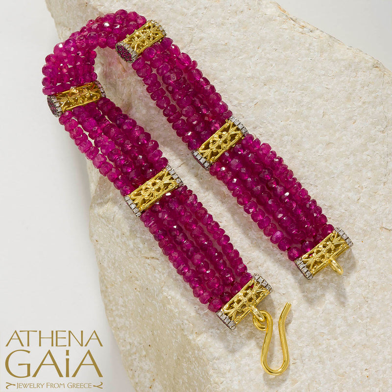 Byzantine Quad River Ruby Bracelet - 18k Gold Bracelet