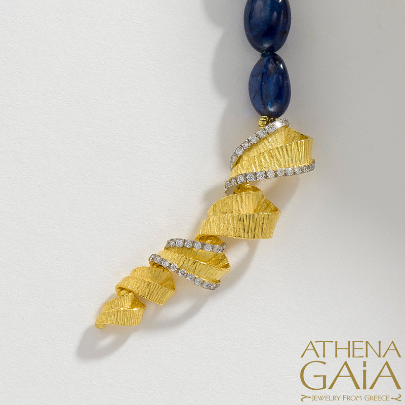 Ribbons Blue Sapphire River Necklace - 18k Gold Necklace