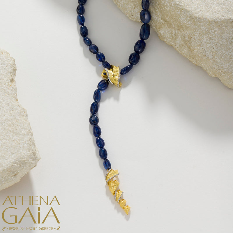 Ribbons Blue Sapphire River Necklace - 18k Gold Necklace