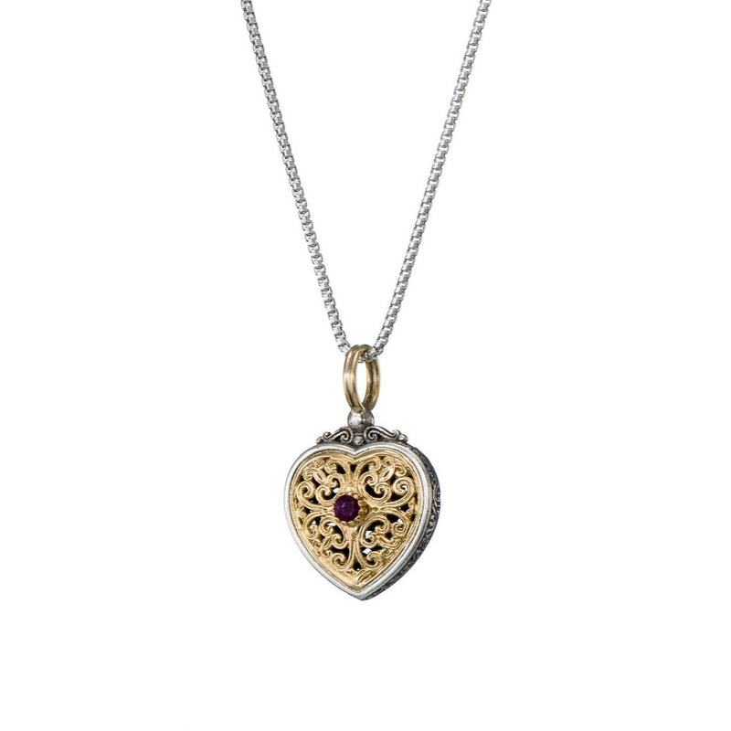 Mediterranean Heart with Gemstone Pendant - 18k Gold & Sterling Silver Pendant