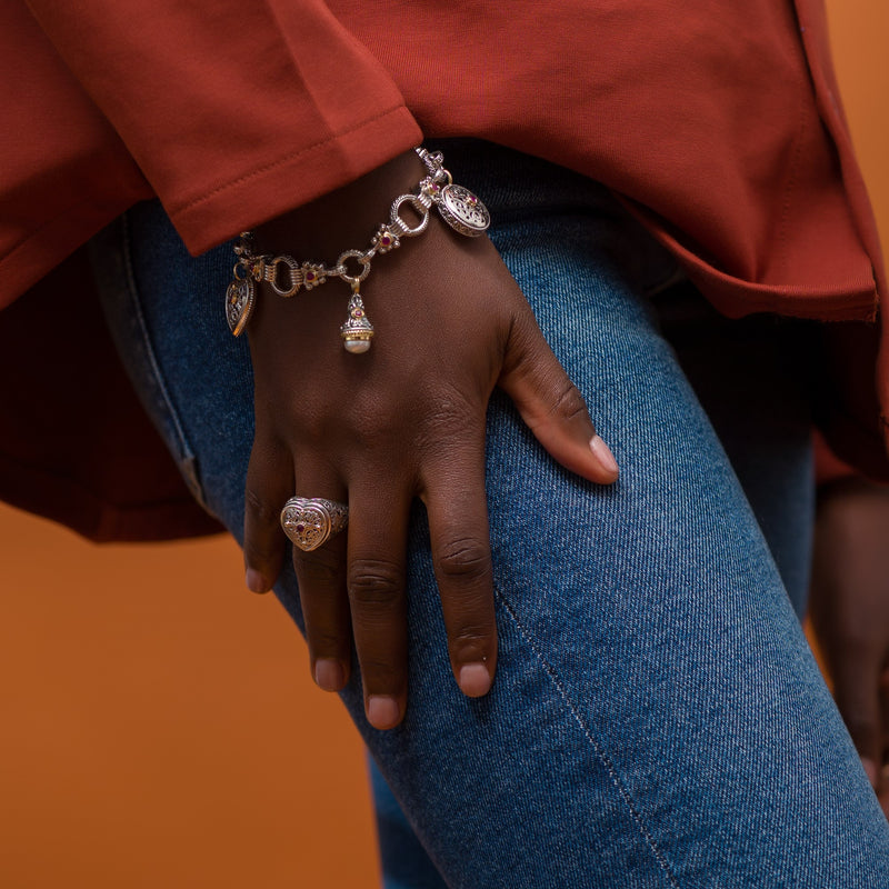 Mediterranean Heart Tapered Ring - 18k Gold & Sterling Silver Ring - Signet Ring