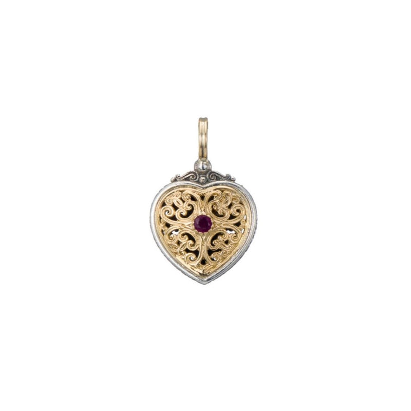 Mediterranean Heart with Gemstone Pendant - 18k Gold & Sterling Silver Pendant