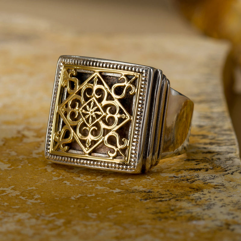 Monastiraki Church Garden Gates Ring - 18k Gold & Sterling Silver Ring - Club Ring